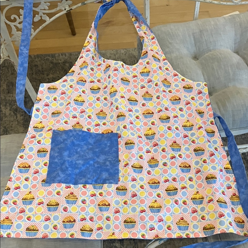 Cupcake Delight Kids Apron with Blue Accents